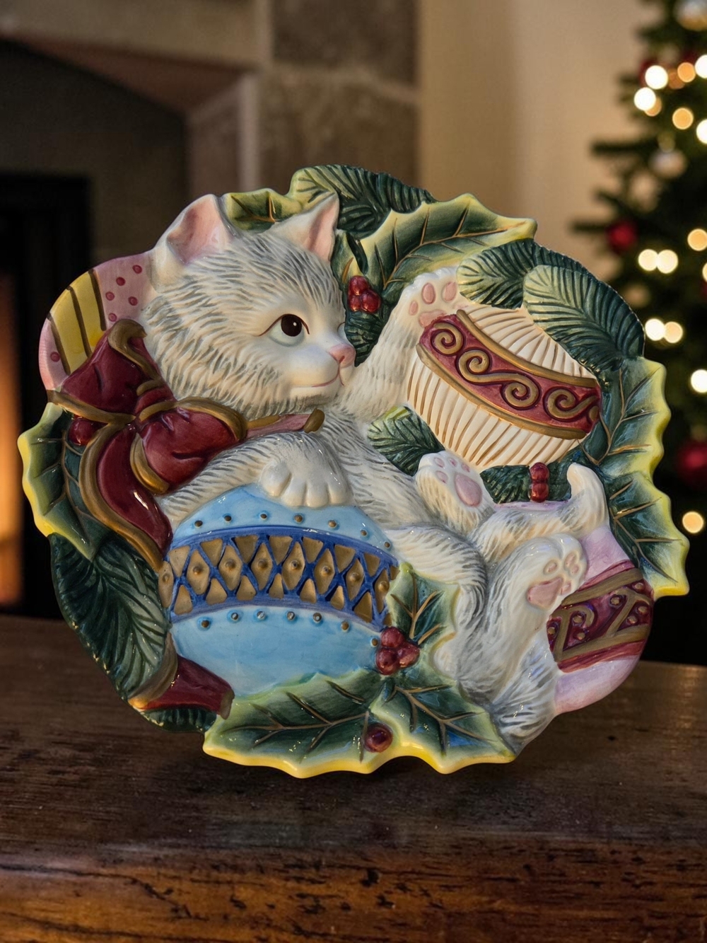 Fitz and Floyd Kristmas Kitty Canape Or Decorative Hanging Plate